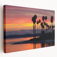 Side view of a stretched canvas depicting the San Diego skyline in muted blue and gray tones, suitable for kitchen wall art.