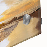 Large abstract wall art featuring a mid-century modernist depiction of Santa Barbara in muted earth tones on acrylic glass.