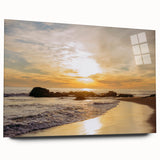 Acrylic print of a large abstract depiction of Santa Barbara in muted oceanic tones, ideal for bedroom or dining room art.