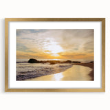 Extra large abstract art print of Santa Barbara scenery in gold frame, featuring textured earth tones.