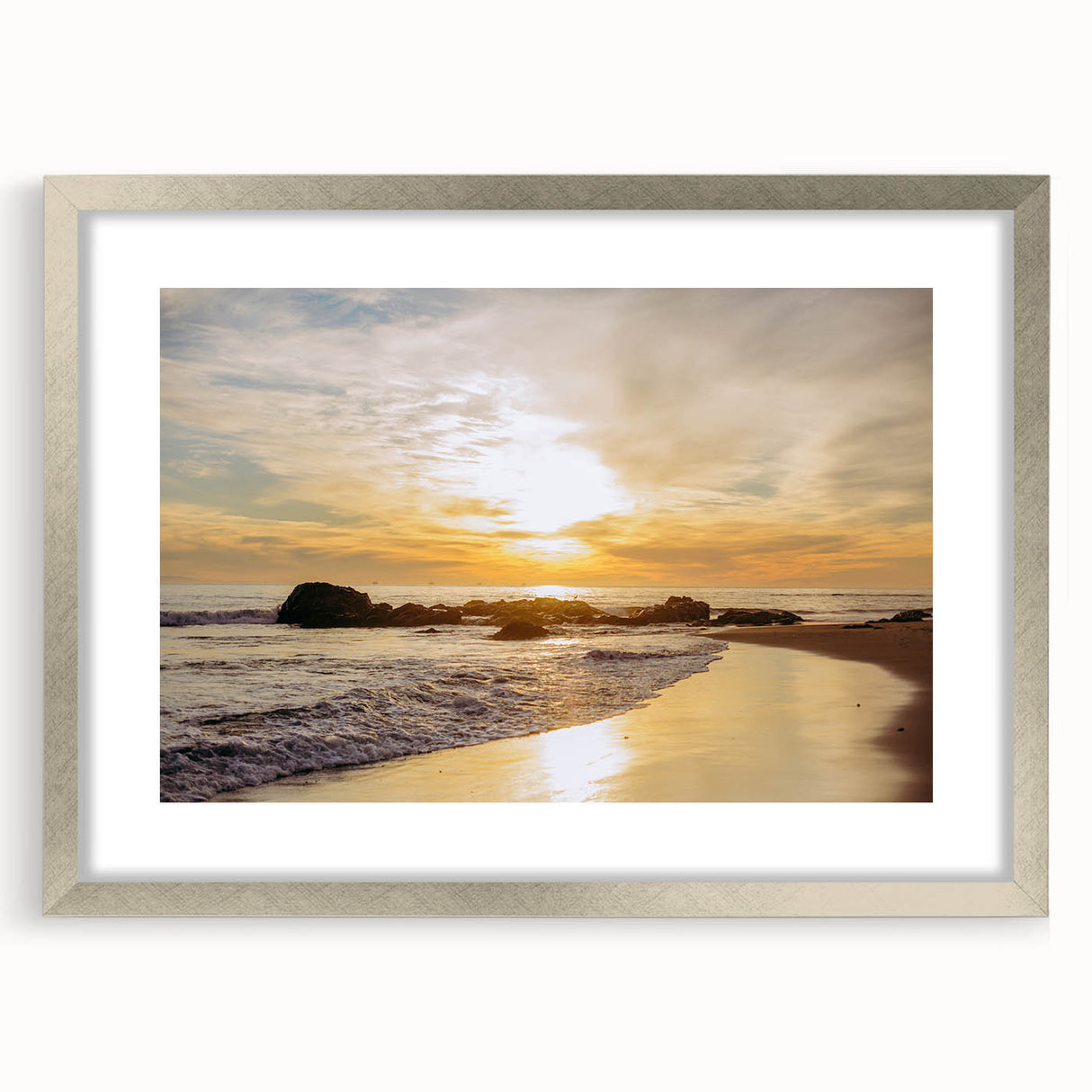 Textured abstract art print of Santa Barbara scenery in muted earth tones on a framed canvas, suitable for bedroom decor.