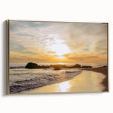 Framed canvas depicting a vintage-style landscape of Santa Barbara in muted gold and black tones, ideal for bedroom wall art.