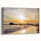 Framed canvas depicting a vintage-style landscape of Santa Barbara, featuring vibrant colors on a black background.