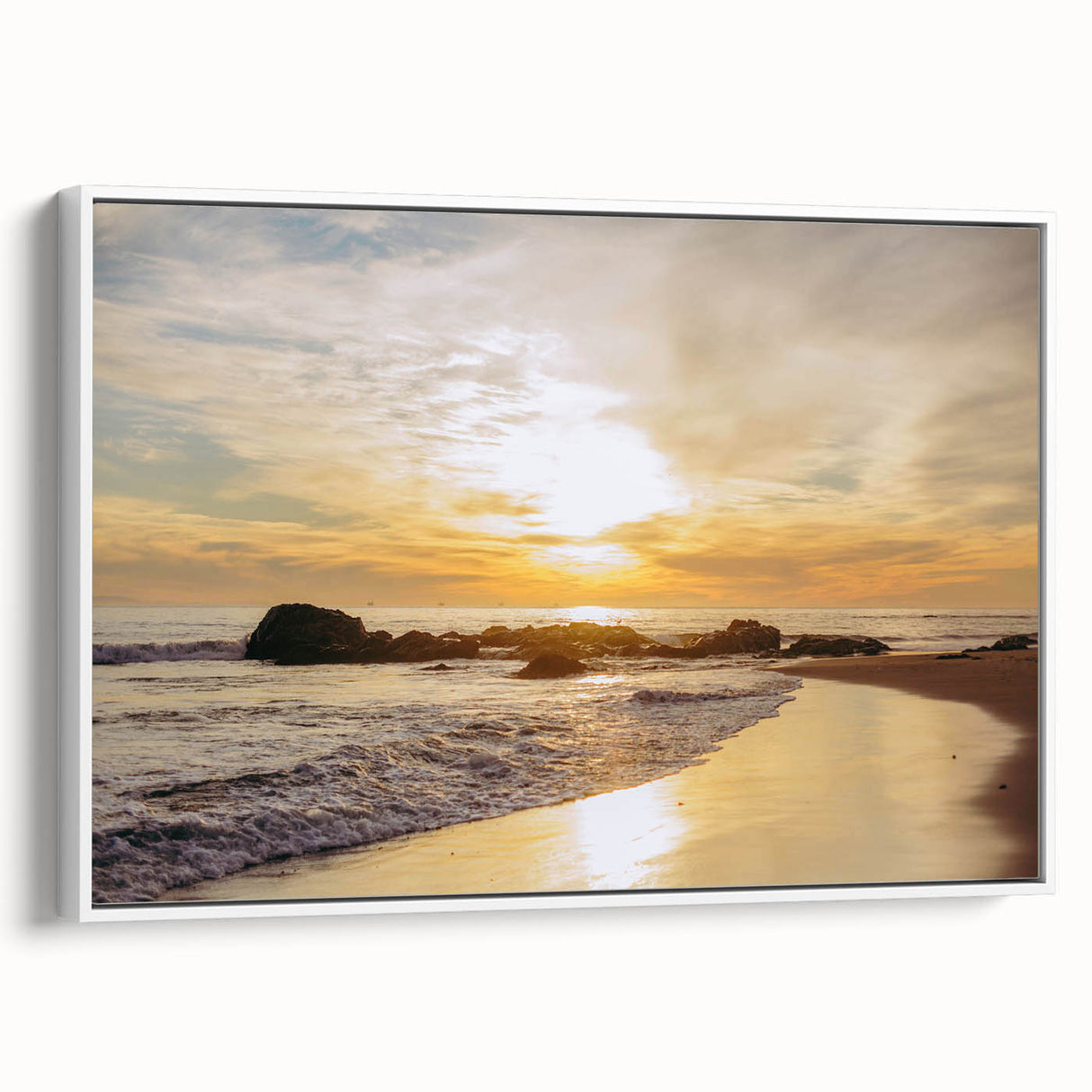 Framed canvas of vintage poster art featuring colorful Santa Barbara scenery, ideal for living room decor.