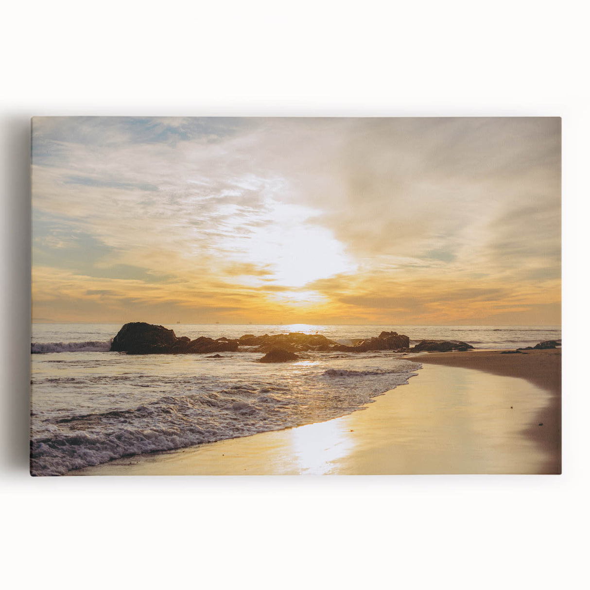 Black and white stretched canvas of Santa Barbara scenery, ideal for kitchen wall art.