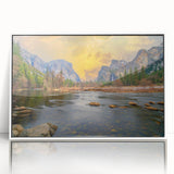 Acrylic print of Yosemite scenery in soft blue and gray tones, styled as art deco, ideal for modern art wall decor.
