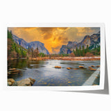 Yosemite National Park landscape on extra large rolled canvas, featuring muted green and blue tones.