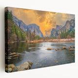 Yosemite National Park landscape on large stretched canvas with vivid green and blue tones, ideal for kitchen wall art.