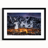 Extra large abstract art print depicting colorful, textured scenery of Aspen, Colorado on a black framed canvas.