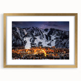 Abstract art print of Aspen scenery in textured tones of gold and brown on a large framed canvas.