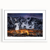 Abstract art print of Aspen, Colorado landscape in muted earth tones on a framed white mat, ideal for dining room decor.