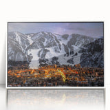 Acrylic print of Aspen, Colorado scenery in art deco style with vibrant green and white tones.