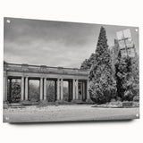 Acrylic print of a large abstract depiction of Denver, Colorado in vibrant blue and green tones, ideal for dining room decor.