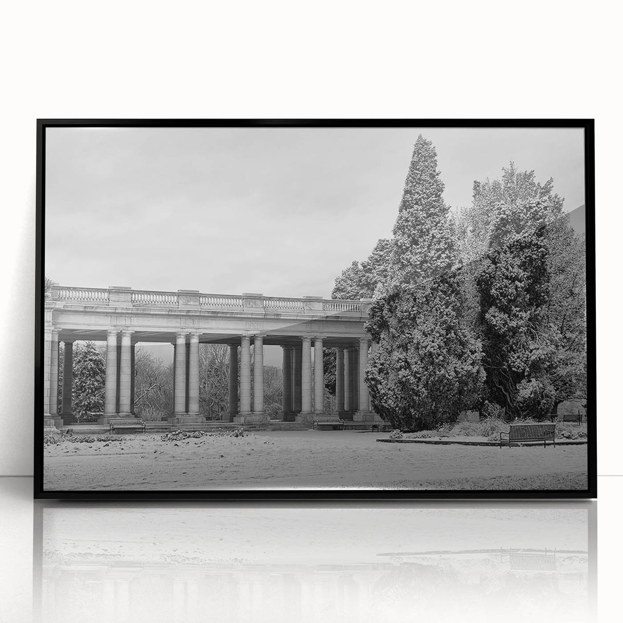 Large abstract wall art depicting Denver skyline in muted gray and blue tones on framed acrylic.
