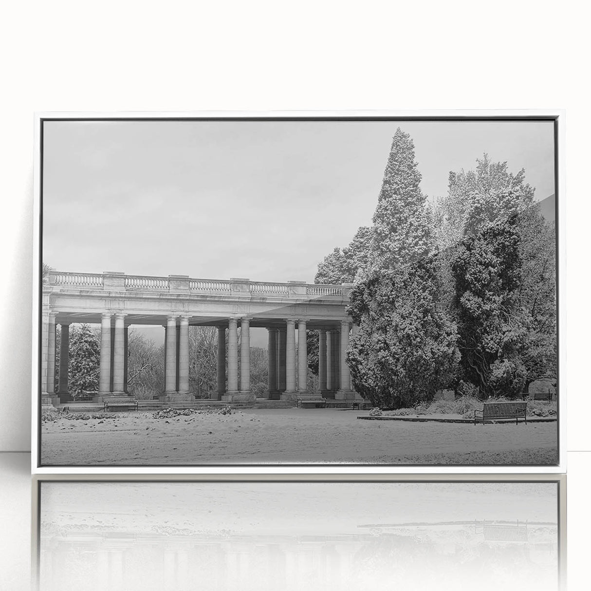 Art deco poster of Denver skyline in muted gray and blue tones on framed acrylic, suitable for modern nursery wall art.