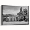 Black and white framed canvas of Denver landscape, ideal for bedroom wall art.