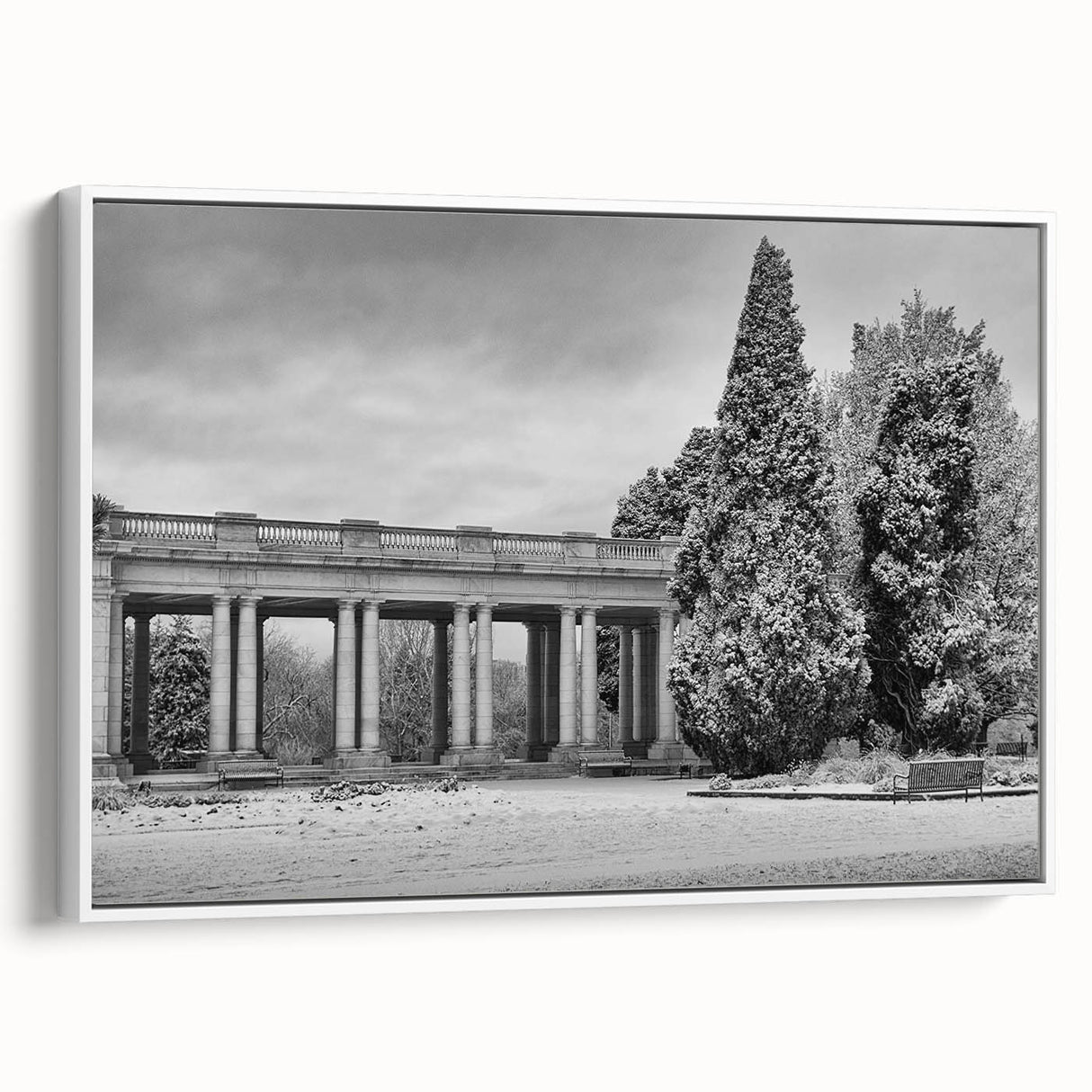 Vintage poster art of Denver skyline in vibrant colors on a framed canvas, ideal for living room decor.