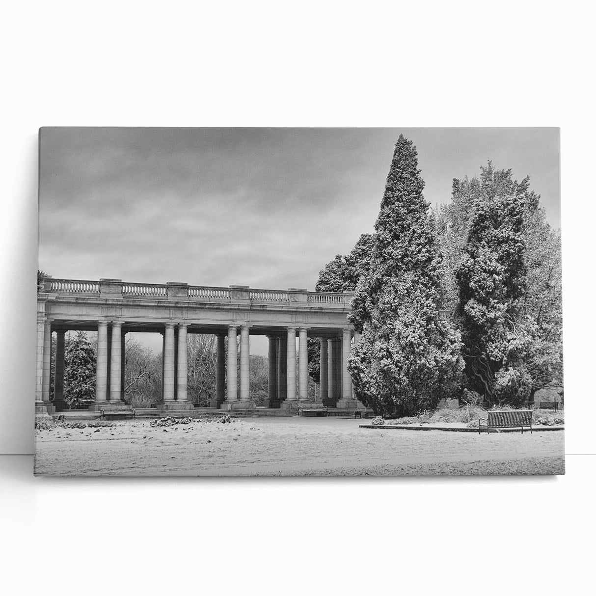 Black and white large art print of Denver skyline on stretched canvas, ideal for kitchen wall art or bedroom decor.