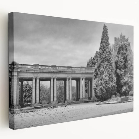 Side view of a stretched canvas featuring a colorful Denver skyline, ideal for kitchen wall art.