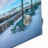 Large abstract wall art of Connecticut scenery in mid-century modernist style on acrylic glass, ideal for dining room art.