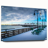 Acrylic print of a large abstract depiction of Connecticut scenery in muted earth tones.