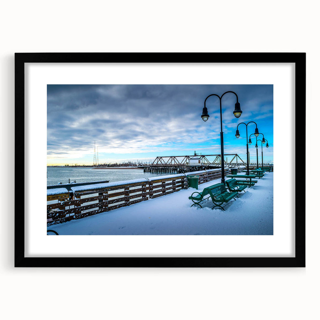 Extra large abstract art print featuring a textured, colorful depiction of a Connecticut scenery, framed in black.
