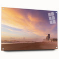 Large abstract wall art of Daytona scenery in muted blue and gray tones on acrylic glass.