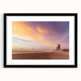 Extra large abstract art print of colorful, textured scenery, framed in black, ideal for living room decor.