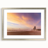 Textured art print of abstract Daytona scenery in silver frame, featuring earthy tones, ideal for bedroom decor.