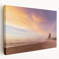 Daytona beach scene on large stretched canvas with vibrant blue and sandy hues, suitable for kitchen wall art.