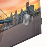 Large abstract wall art depicting Delaware scenery in muted earth tones on acrylic glass, suitable for dining room ambiance.