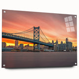 Large abstract wall art of Delaware scenery in muted earth tones on acrylic glass, suitable for bedroom or dining room decor.