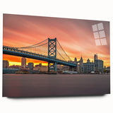 Large abstract wall art depicting Delaware scenery in muted earth tones on acrylic glass.