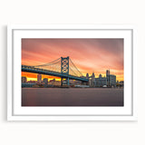 Abstract art print of Delaware scenery in muted earth tones on a framed white mat, suitable for dining room decor.