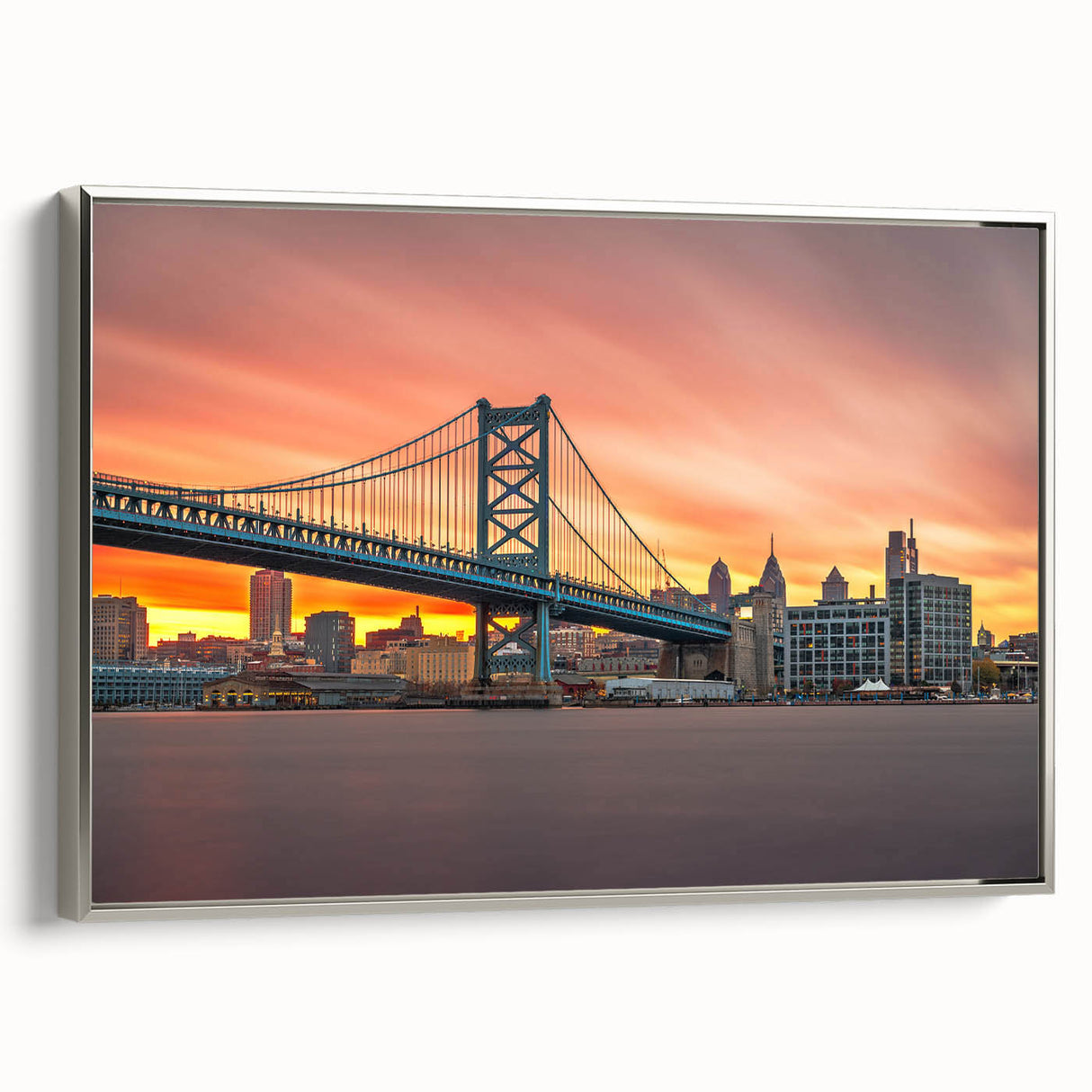 Framed canvas featuring a vintage-style Delaware landscape painting with colorful art on a black background.