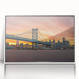 Art deco style poster of Delaware scenery in muted blue and white tones, framed acrylic, ideal for nursery wall art.