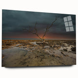 Large abstract wall art of the Florida Keys in vibrant blues and greens on acrylic glass.