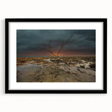 Extra large abstract art print of the Florida Keys in vibrant colors on a textured canvas, framed in black.