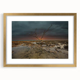 Extra large abstract art print of Florida Keys scenery in gold frame.