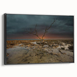 Black and white framed canvas featuring a vintage-style landscape of the Florida Keys, ideal for bedroom wall decor.