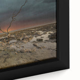 Black wall art depicting a textured Florida Keys scenery in vibrant colors on a framed canvas, ideal for living room decor.