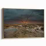 Framed canvas wall art depicting a vintage-style landscape of the Florida Keys, featuring black and gold tones.
