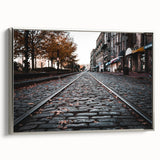 Framed canvas of a Savannah landscape in vintage poster style, featuring a black and colorful art palette.