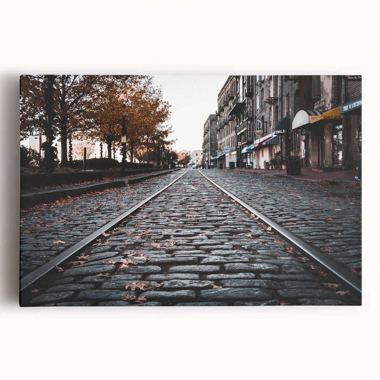 Black and white photo of Savannah, Georgia on stretched canvas, suited for kitchen wall art.