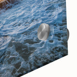 Mid-century modernist large abstract art print of Kauai, Hawaii, in vibrant green and blue tones on acrylic glass.