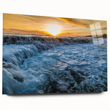 Large abstract wall art of Kauai, Hawaii scenery in vibrant green and blue tones on acrylic glass.