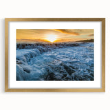 Extra large abstract art print of Kauai, Hawaii, with textured swirls in earth tones, framed in gold.