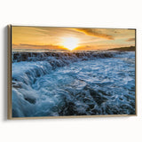 Framed canvas of a vintage-style landscape painting depicting Kauai, Hawaii, with lush greenery and mountains.