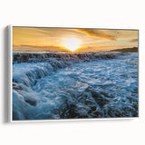 Vintage poster art of Kauai, Hawaii with vibrant colors on a framed canvas, ideal for living room decor.