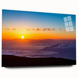 Large abstract wall art of a Maui, Hawaii, landscape in muted blue and green tones on acrylic glass.